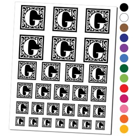 Monogram Swirls Capital Letter G Temporary Tattoo Water Resistant Fake Body Art Set Collection - Black (One Sheet)