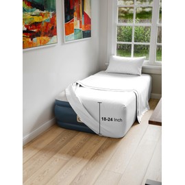 Air Mattress Sheet Set for Twin Size - 3 Piece Breathable & Cooling Sheets w/ Extra Deep Pockets - Fits Inflatable & Blow Up Air Mattresses Up to 24 Inches Thick - Ultra Soft & Wrinkle Free - White