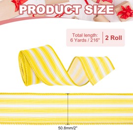 PATIKIL 12 Yards x 2" Striped Ribbon, Yellow and White Wired Gift Wrapping Linen Ribbon for Christmas Craft Birthday Wedding Festival Wreath