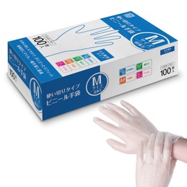 AI-Will Vinyl Gloves, Disposable Gloves, Ultra Thin, Powder Free, Medium, 1 Box x 100 Sheets, Clear, PVC Gloves, Left & Right Use for Cleaning Work and Nursing Care