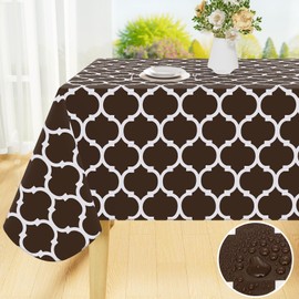Smiry Rectangle Table Cloth, Wipeable Spillproof Plastic Tablecloths for Rectangle Tables, Waterproof Vinyl Tablecloth with Flannel Backing for Dining, Camping, Indoor and Outdoor 60" x 84", Coffee