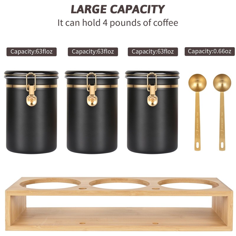 Yangbaga 304 Stainless Steel Coffee Canisters for Ground Coffee,3 x
