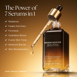 Nature Republic Nature Republic Ginseng Gold Silk Facial Ampoule, Hydrating Glow moisturizer for face, Niacinamide & Silk Amino Acid, Royal Jelly Extract, Korean Skin Care for All Skin Types 100 ml / 3.38 Fl. oz