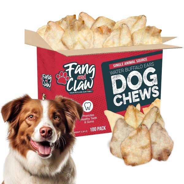 Fang & Claw Water Buffalo Ears for Dogs (100 Pack)