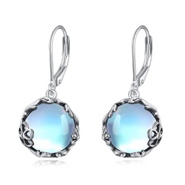 CRMAD Moonstone Leverback Earrings for Women Sterling Silver Earrings for Girls Hypoallergenic (daisy)