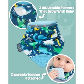Cheeky Chompers Teething Bibs | 2 months+ Reversible Bandana Bib & Baby Teether | Multi-Award Winning Neckerchew (Dino & Stars, 4 Pack)
