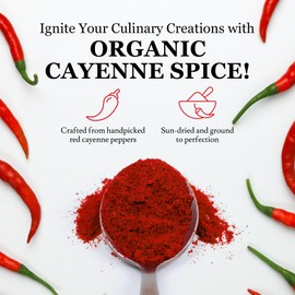 Minerva Spices Organic Cayenne Pepper Ground, 1 Pound, 453 Grams, Premium Quality, 100% Pure, Non-GMO, Vegan, Gluten-Free and Kosher Certified, 16 Oz