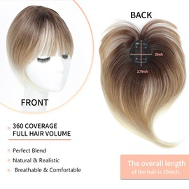 Purplelf Hair Topper Clip in Bangs, 360° 3D Cover Hair Toppers for Women With Thinning Hairs, Bangs Clip Toppers Pieces for Women Daily Wear Use (Ombre Mix Blonde with Reddish Dark Brown Root)