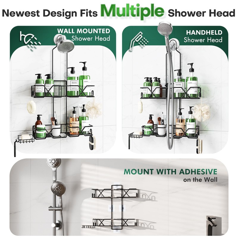 Sewulidon Stainless Steel Hanging Shower Caddy for Handheld Shower Heads,Adjustable