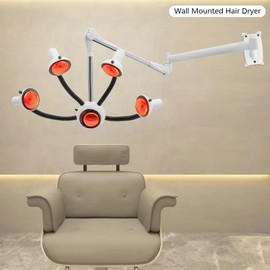LyeXD 750W Wall Mounted Infrared Hair Dryer Styling Perming Dryer, Multifunctional Salon Hair Color Processor Accelerator 5 Head Infrared Heat Lamp with Adjustable Swing Arm for Barber Shop (White)