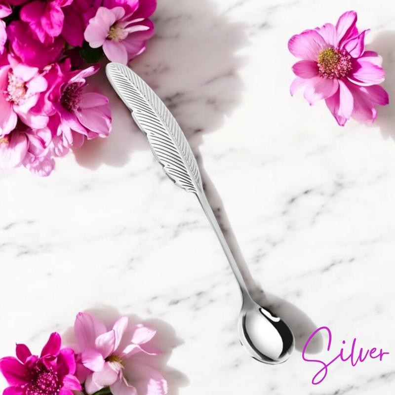 Graceful Feather Teaspoon - 6in - Teaspoon Color: Silver