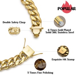 CG&KYGG 18MM 14K Gold Plated Cuban Link Bracelet for Men, 316L Stainless Steel Chain for Women, Gift for Birthday & Holiday(Delicate Package, Double Safety Clasp with 14K Stamp)(18MM,8.5Inch)