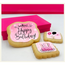 Happy Birthday Cookies 3 pack for Women Girls Teens Gift Basket For Her Mom | Pink Cookie Treats Cake Balloons | Individually Wrapped