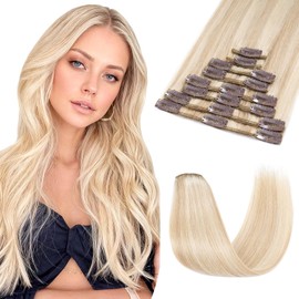Rich Choices Clip in Hair Extensions Real Human Hair 20 Inch Blonde Remy Hair Extensions Clip in, 8PCS 70g Thin Weft
