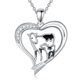 BETHZA Diamond Cow Necklace for Women 925 Sterling Silver Cow Gifts Pendant Jewelry Birthday for Her