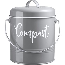 DAYYET Gray Compost Bin Kitchen, 1.3 Gallon Farmhouse Kitchen Compost Bin Countertop with Lid and Charcoal Filters, Indoor Compost Bucket for Decor and Accessories