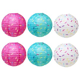 Paper Dount Lanterns Cooyeah 6Pcs 12Inch Donut Party Hanging Paper Lanterns for Party Decorations,Baby Shower Donut Lanterns,Floating Lanterns Wish Lanterns Round Donut Paper Lantern