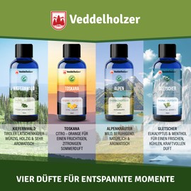 Veddelholzer Organic Sauna Infusion Gift Set 4 x 100 ml Various Sauna Oils Sauna Fragrance Infusion as Sauna Accessories All in One Sauna Set Sauna Infusion Made from 100% Natural Essential Oils