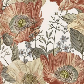 Livebor Floral Wallpaper Peel and Stick Boho Large Floral Peel and Stick Wallpaper Vintage Multicolor Flower Contact Paper 17.7'' x 118.1'' Self Adhesive Wall Paper for Bathroom Wall Covering Decor