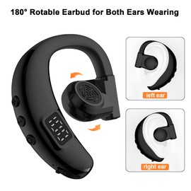 Hmusic Bluetooth Headset, V5.4 Wireless Bluetooth Earpiece, Both Left & Right Ear Wearing, USB C Fast Charging 20 Hrs Playing Time Earphone with ENC Mic for Driving, Truckers, Business, Office (Black)