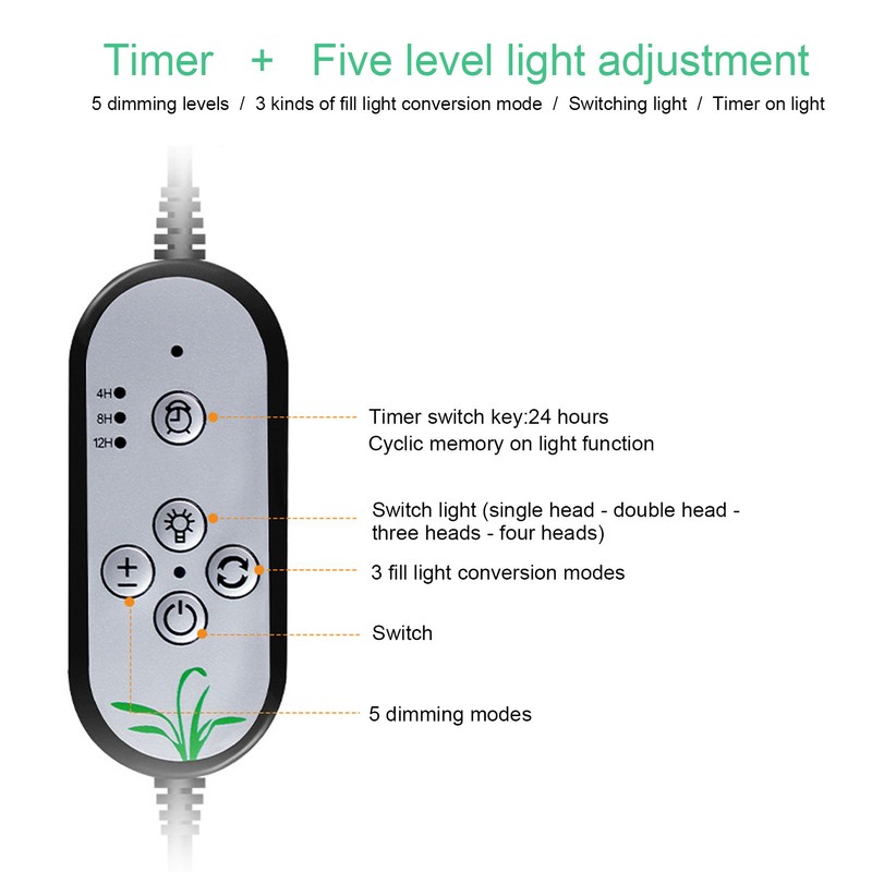 60W 4 Head LED Plant Growing Lights USB Power Supply