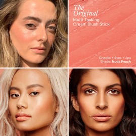 Nudestix Nudies Blush Stick – 3-in-1 Cream Blush for Cheeks, Eyes & Lips with Built-In Brush Soft Matte Finish for a Natural Flush Nude Peach