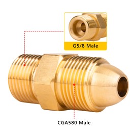 GRYVOZE Argon Adapter G5/8 Male to CGA580 Male, Nitrogen Adapter G5/8 to CGA580 for CO2, Helium, or Neon Gas Cylinders