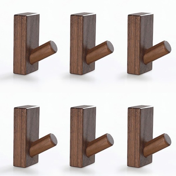 UFOVAOK Pack of 6 Wooden Wall Hooks, Wooden Coat Hooks,