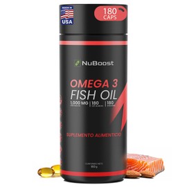 Nuboost Omega 3 1000mg - 180 cápsulas Aceite de Salmon Puro - Omega 3, fish oil EPA y DHA - HECHO EN USA (1)