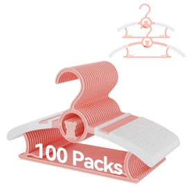 Trusir Baby Hangers, 11-14 Inch Extendable Kid Hangers, Non-Slip, Stackable, Space Saving, Pink, 100 Pack