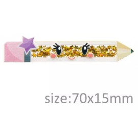 2 Quantity - 70mmx15mm Glossy Flat Back Quicksand Pencil Box Back to School Resi