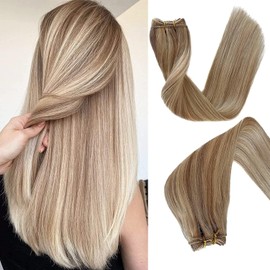 18 Inch Sew in Hair Extensions Real Human Hair 100g Weft Human Hair Extensions Sew ins Golden Blonde Mixed Medium Blonde