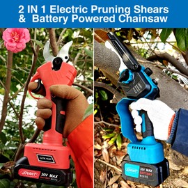 2 in 1 Electric Pruning Shears & Chainsaw,Electric Pruner for 1.2 inch Tree Trimming, 6 inch Battery Saw with 20V 4.0Ah Battery, Garden Power Tools for Tree Branches,Courtyard, Household