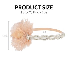 CURASA 1920s Flapper Headpiece Great Gatsby Cocktail Costume Roaring 20s Feather Headband Sliver Pink Vintage Head Chain Party Prom Elastic Hair Decorations Elegant Head Jewelry For Women