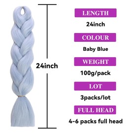 African Braids Fake Braided Hair Extensions Synthetic African Braids 3 Bundles Shade Jumbo Braiding Hair Kanekalon (Grey Blue (A33), 24 Inches (61 cm)