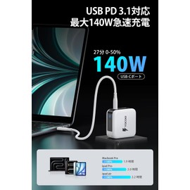 YOCOEI 140W PD Charger, World's Smallest 4-Port USB Rapid Charger (GaN PowerX + Unique iSonic Technology, 3 USB-C 1 USB-A, 1 x Foldable Type-C Charger), PD3.1 / QC4.0 Compatible, PPS Standards/PS/PSE