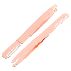 Vaguelly 2pcs Stainless Steel Eyebrow Tweezers Precision Brow Plucker Tools with Comb for Eyebrow Shaping Hair Removal and Ingrown Hair Portable Beauty Accessory for Women
