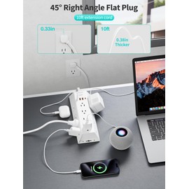 10FT Surge Protector Power Strip, HOPOW Long Extension Cord with 12 Widely AC Outlets 4 USB (2-USB C), Flat Plug, Wall Mount Power Strip, 1700 Joules Charging Station for Home Office, White