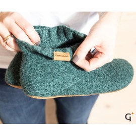 Gottstein Felt Slippers Knit Boot - Hut Shoes for Men and Women | Made of Pure Virgin Wool - High-Quality Sole Made of Cowhide Leather - Closed Sock Shoes, oceangreen