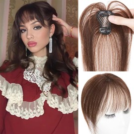 Unbranded Clip in on 360° Cover Wipsy Bangs Human Hair Women Hairpieces Mini Topper Bangs - Dark Brown