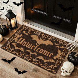 Halloween Unwelcome Door Mat, Gothic Dark Bat Doormat Indoor Outdoor