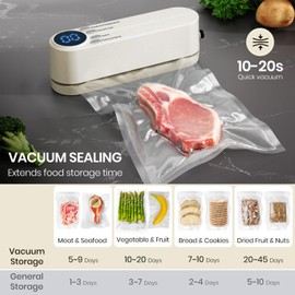 Mini Vacuum Sealer for Food, 3 in 1 Cordless Rechargeable Food Sealer for Dry/Moist Food Storage with 4 Snack Bags, Heat Sealer for Chip Bags, Inflation Pump for Balls with 1 Needle/1 Nozzle - Beige
