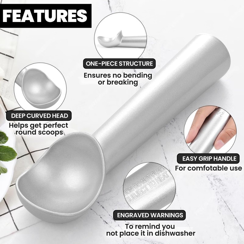 CUNSENR 7 inch Ice Cream Scoop - One-Piece Nonstick Aluminum