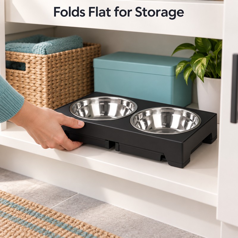 Adjustable Elevated Dog Feeder with Slow Feeder Bowl and Stainless