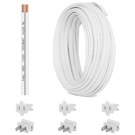 18 Gauge SPT-1 Wire 100FT, UL Listed 18 AWG 2 Conductor Zip Cord Hookup Stranded Copper Wire with 6 Vampire Plugs for Landscape Lighting, Christmas, Indoor/Outdoor String Lamp Cord, White