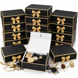 Joyvera 12 Pack Black Gift Boxes with Lids, 12 x 8.5 x 3.3 Inches Groomsmen Proposal Box, Luxury Gift Boxes with Ribbon for Wedding, Birthday, Bridesmaid, Christmas