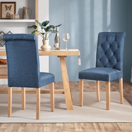 Yaheetech Dining Chairs Set of 2 Button Tufted Parsons Kitchen Chairs Upholstered Fabric Dining Room Chairs with Solid Wood Legs and Padded Seat for Dining Room, Kitchen, Restaurant, 1 Package, Blue