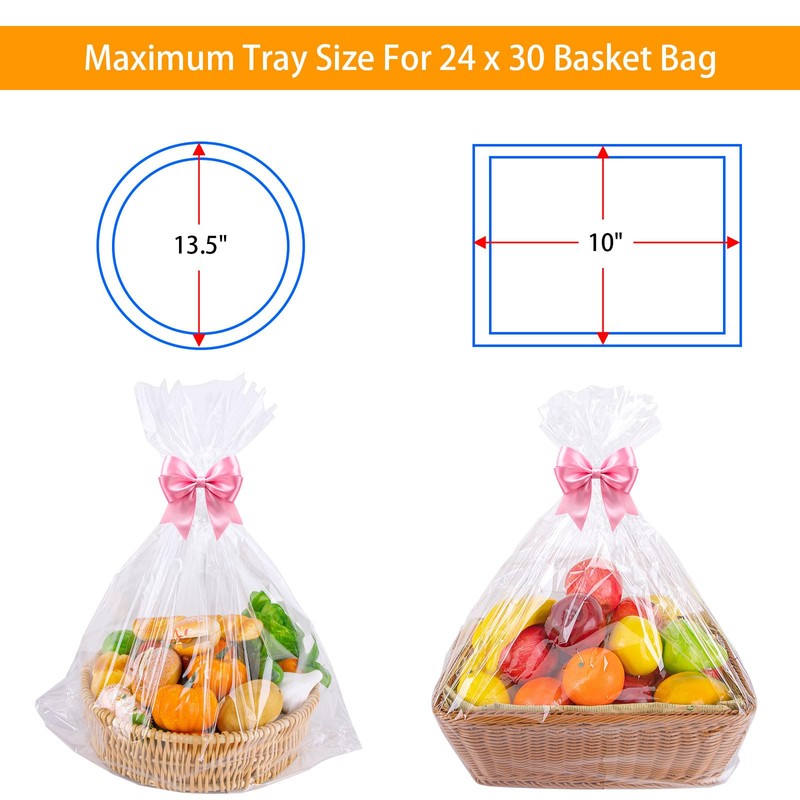 Petutu 12 Packs Large Cellophane Bags, 24"x30" Clear Basket Bags