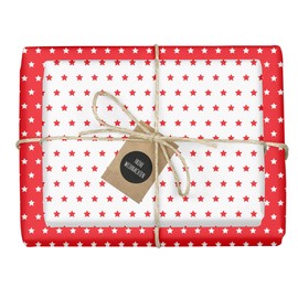 dabelino® Wrapping Paper Set Stars (Red/White): 4x Sheets + 4x Tags (Eco Recycled Paper, Sustainable)