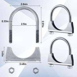 Datanly 2 Pcs 2-1/2" Exhaust Clamp Heavy Duty U-bolt Exhaust Clamp - Saddle Design Muffler Pipe Connector, Tip Hook Clip, Galvanized Iron, Fits 2.5" Od Pipes
